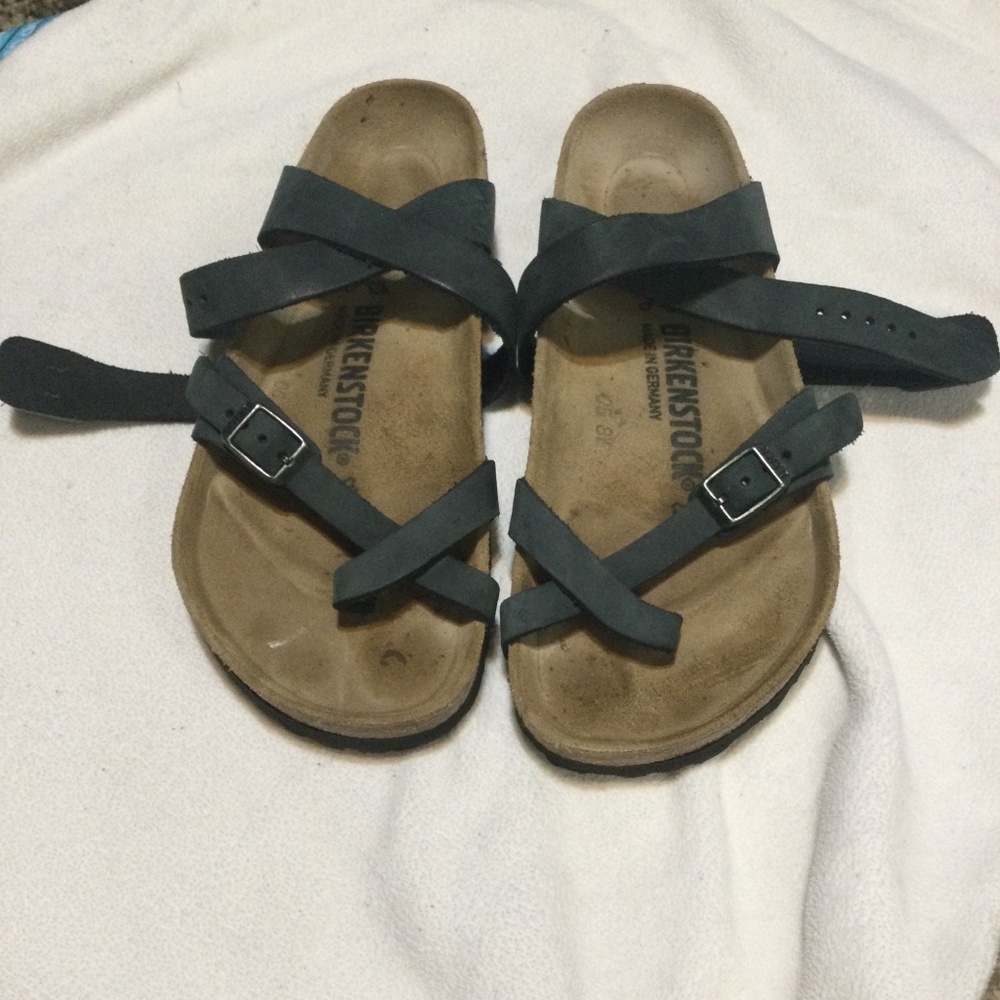 Birkenstock grey ankle wrap sandals size 37 narrow 6-6 1/2
